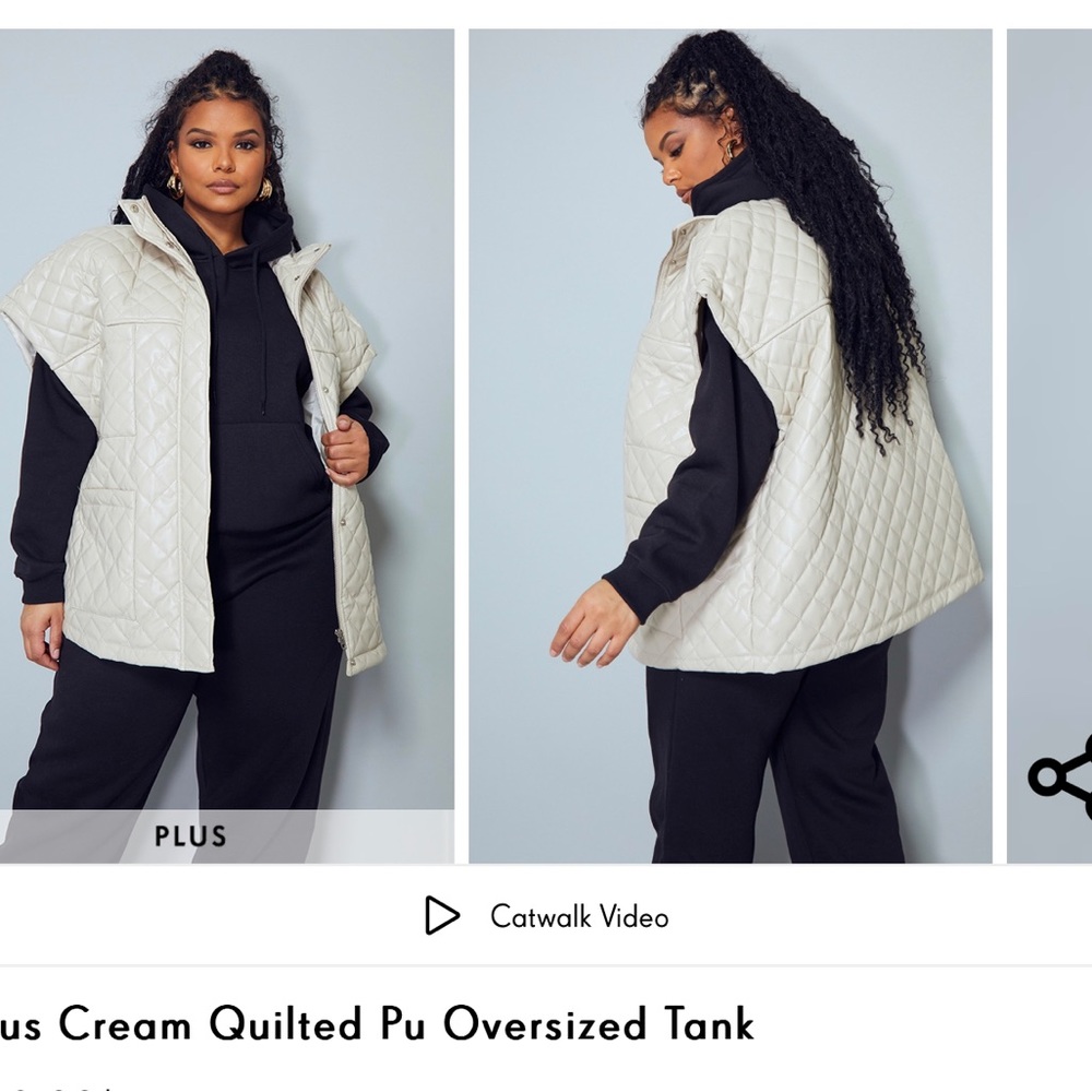 Plus Cream Quilted Pu Oversized Vest